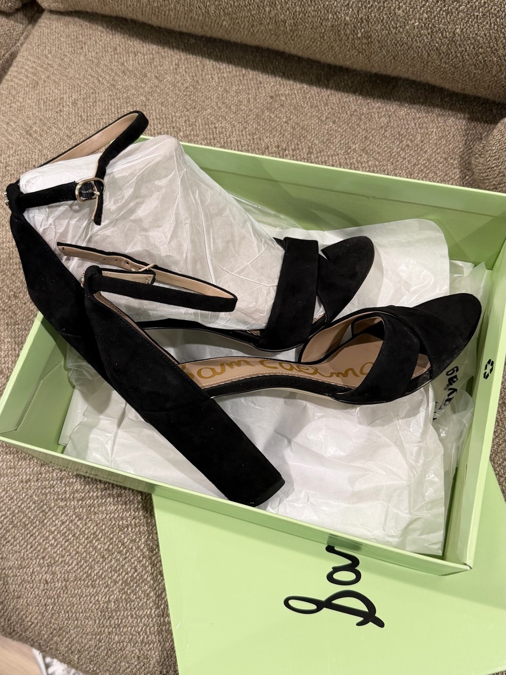 Sam Edelman Black Suede Block Heel Sandals with Ankle Strap